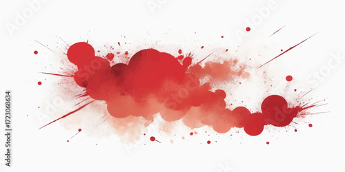 A vivid red ink splatter with a paint splash design