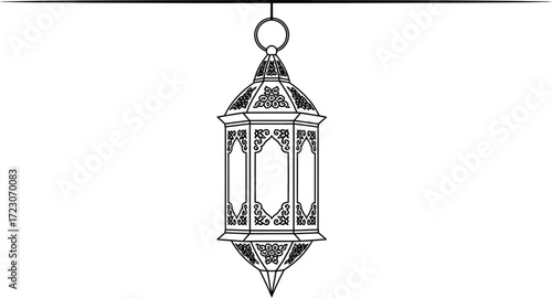 Ornate hanging lantern with intricate geometric patterns, evoking cultural ambiance