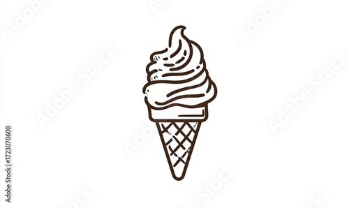 Simple line art illustration of a scoop of ice cream in a waffle cone