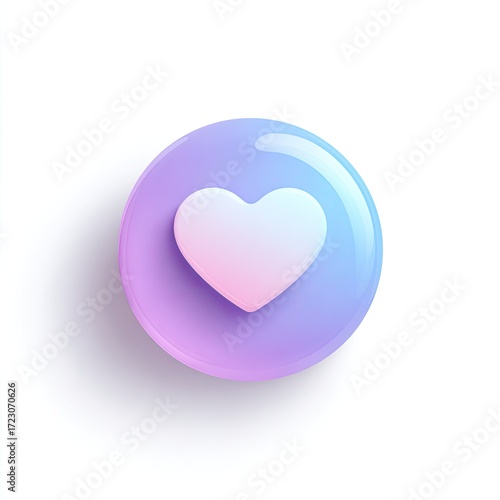 3D heart icon in a circular button, soft pastel colors