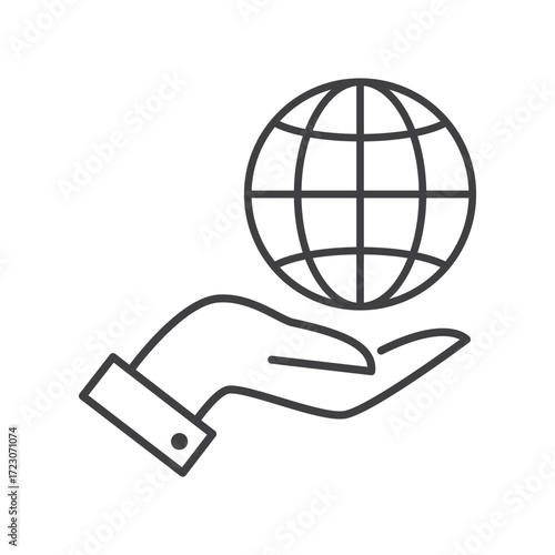 World globe on palm hand icon isolated flat style design vector.