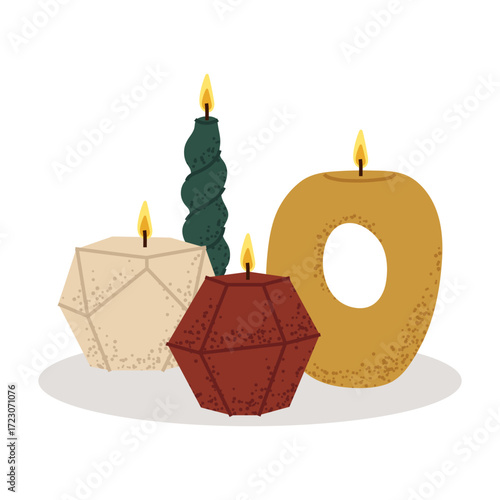 Stylish candle composition illustration for home decor, greeting cards, and social media.