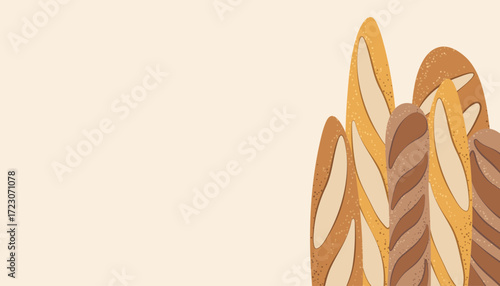 Baguettes and bread with copy space, great for bakery banners, menus, or food ads.