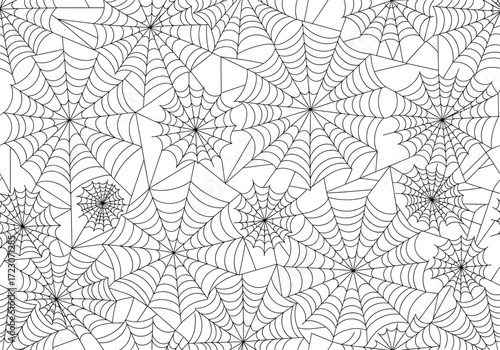 Halloween seamless spider web pattern vector background with spooky black lines, creepy cobweb design, scary decoration element, abstract arachnid illustration