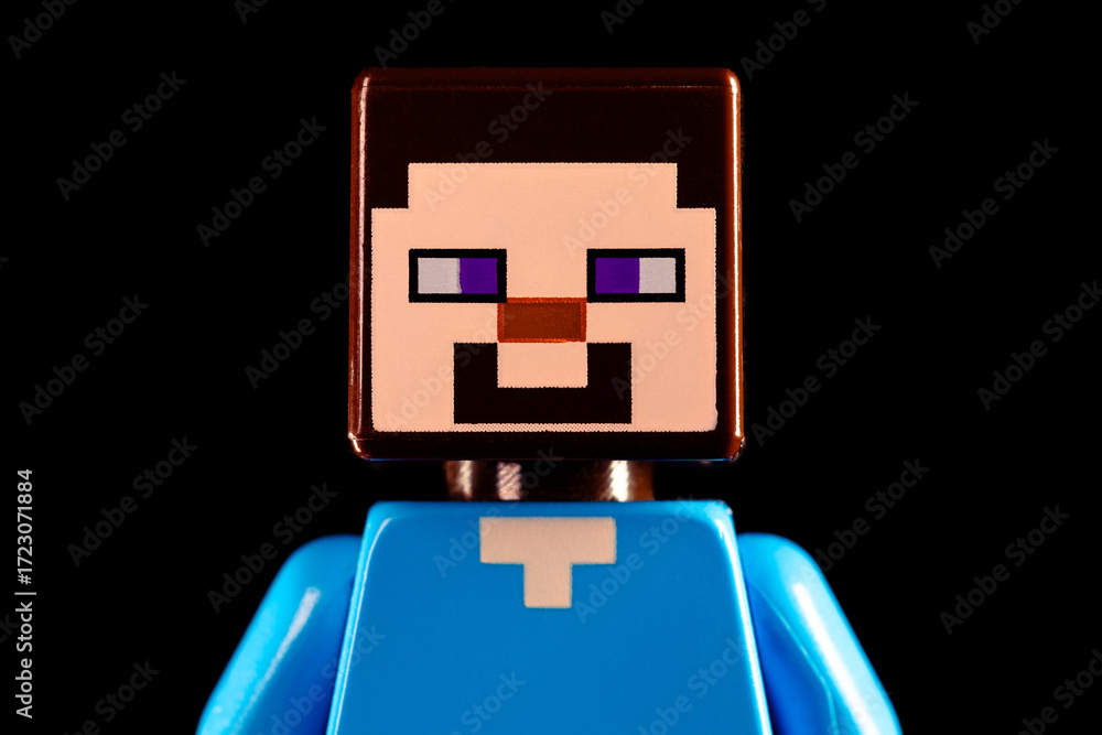 Obraz premium Face of LEGO Minecraft Steve on a black background