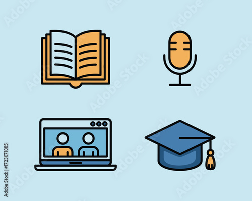 Collection of educational icons for online learning and study