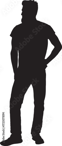 vector,silhouette of a mans standing looking away arms on waist