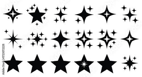 Collection of black star shapes and sparkles a striking silhouette