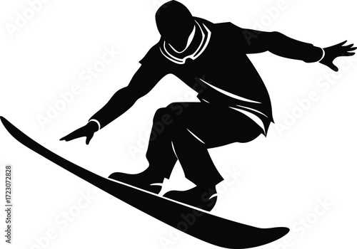 Dynamic silhouette of a snowboarder in action vector graphic for eps download vector