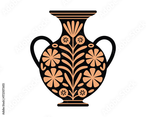 Ancient greek amphora vase with floral decorations