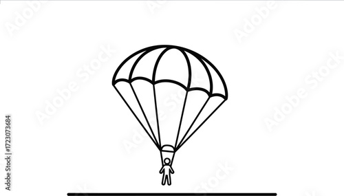 Person gracefully descending under a parachute against a white background