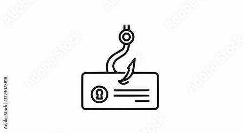 Scalable vector illustration of a fishing hook piercing a business card icon