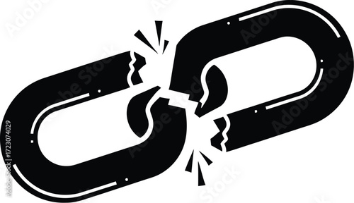 Broken chain link symbolizes disconnection, failure, or a severed connection.