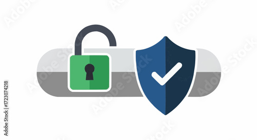 Secure data protection shield unlocked padlock digital security vector icon
