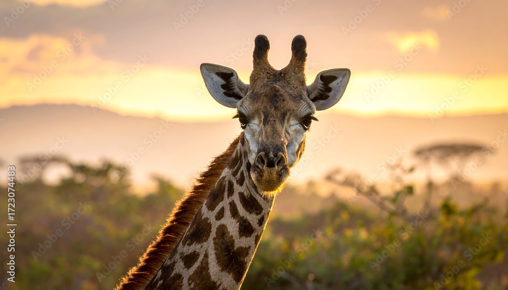 Obraz premium Close-up of a giraffe at sunset