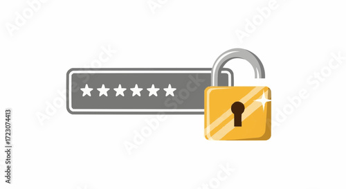Vector illustration unlocking password security concept with padlock and stars