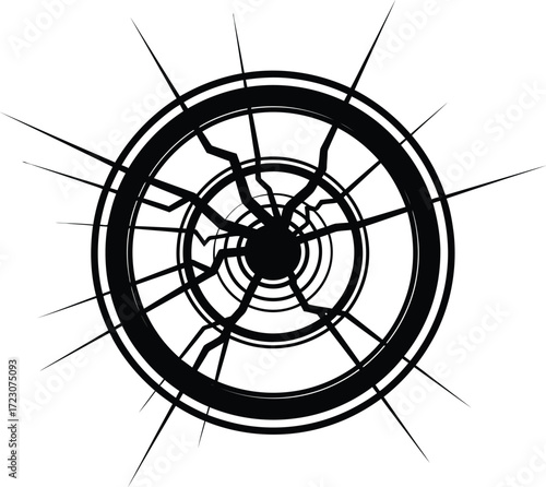 Impact radiating from a central point, abstract concept of shattering or breaking