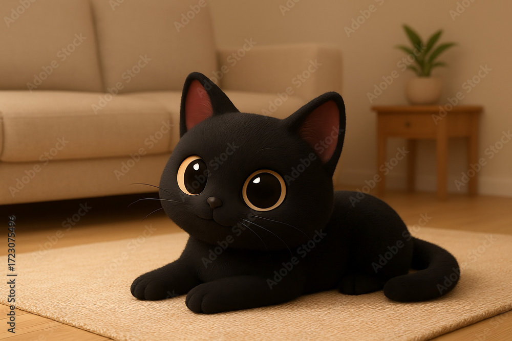 Fototapeta premium cute black cat on carpet