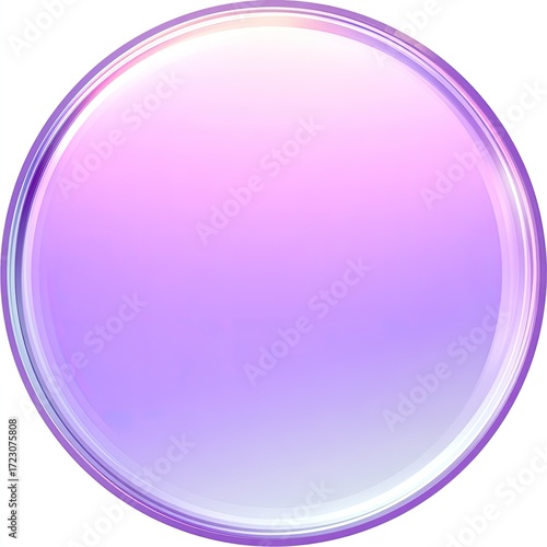 Circular, iridescent, smooth,  pastel purple button.  Gradient fades from light to dark purple