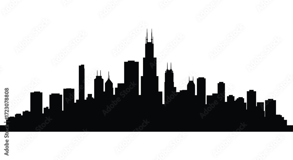 Fototapeta premium Dramatic black skyline of a modern city against a white background silhouette