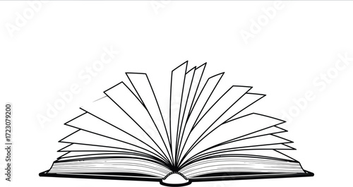 Open book with fluttering pages, symbolizing knowledge and imagination.