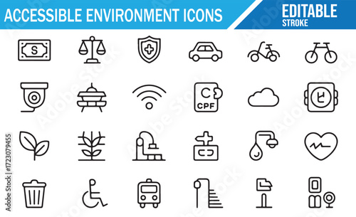 Inclusive City & Accessibility Line Icons – Editable Stroke Vector Pack