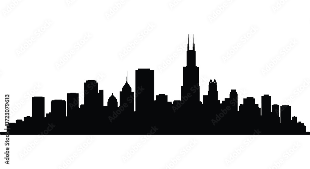 Fototapeta premium Dramatic cityscape view of a modern urban skyline a striking silhouette