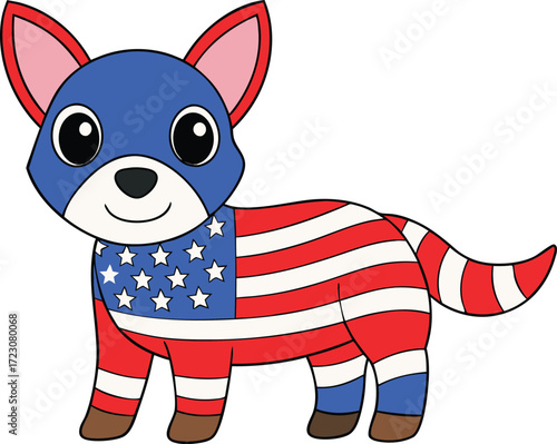 Charming vector illustration of a cute dog decorated with the american flag for patriotic themes vector