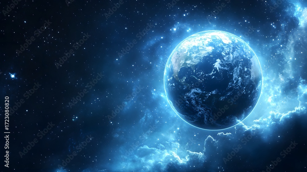 Naklejka premium Glow of Earth from outer space showcasing cosmic beauty and endless universe