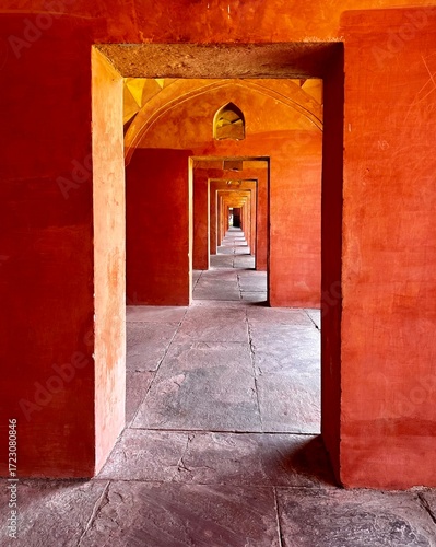 A long series of arched passages – the illusion of an endless corridor,