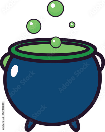 Witches cauldron bubbling with magical potion flat vector illustration for eps vector