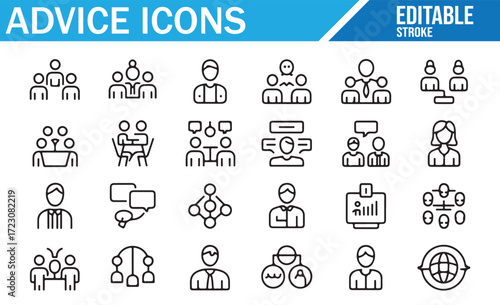 Organization Structure Icons – Network, Manager, Team – Outline