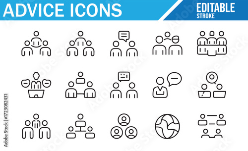 Business Advice Symbols – Communication, Teamwork, Hierarchy – Outline
