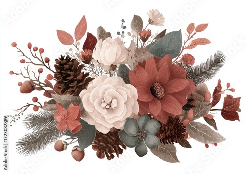 Rustic floral bouquet in muted autumn tones