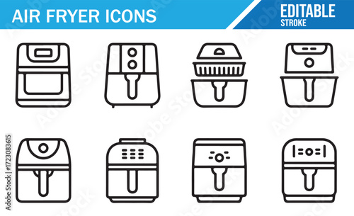 Air Fryer Controls and Parts Icons – Simple Line Art Set