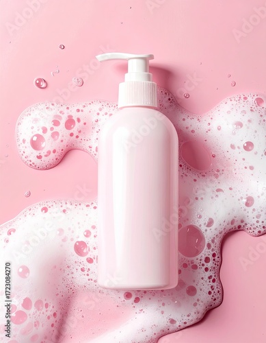 Wallpaper Mural Pink bottle of liquid soap with bubbly foam Torontodigital.ca