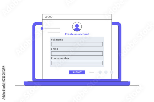 Form to register online data digital web or questionnaire. Registration to website online. Personal info text in application or contact with name, email and cellphone. Flat Cartoon Vector Illustration