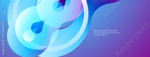 Abstract fluid shapes, vibrant blues, purples create dynamic background. Smooth gradients suggest movement, depth. Modern design element.