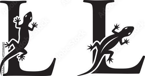 Letter L with Lizard Silhouette Design