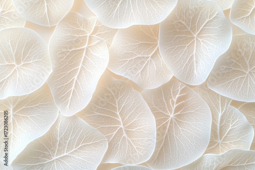 Elegant Botanical Artwork Ethereal Leaves on a Gentle Beige Canvas, Nature s Serenity and Beauty