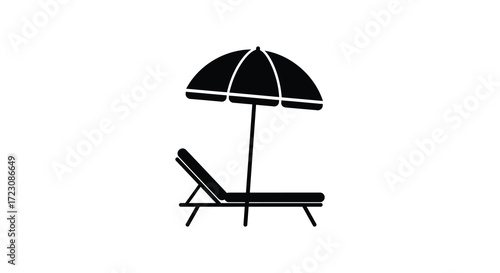Beach chair and umbrella illustration a simple vacation scene silhouette