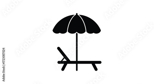 Beach chair and umbrella summer icon simple graphic design silhouette