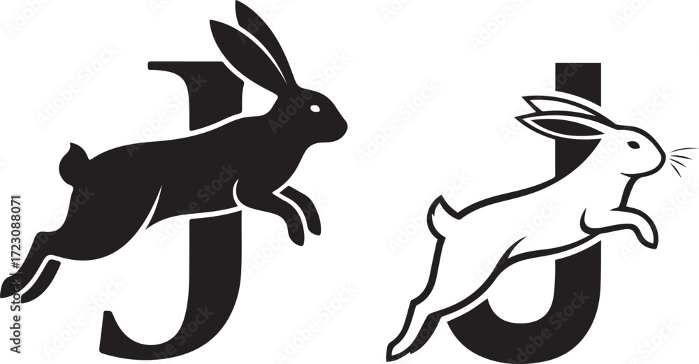 Obraz premium Rabbit Leaping Over the Letter J