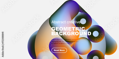 Abstract geometric shapes, vibrant colors, modern design. Text includes geometric background, plus sample text, button. Minimalist aesthetic.