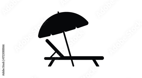 Beach chair and umbrella illustration provides a relaxing summer scene silhouette