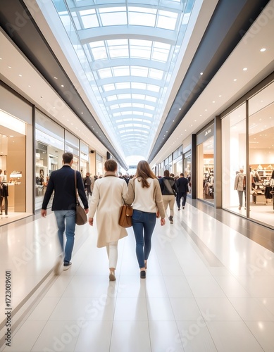 Crowded shopping mall hallway