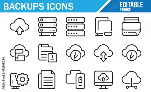 Secure Backup Icons – Encryption, Retention, Compliance – Vector