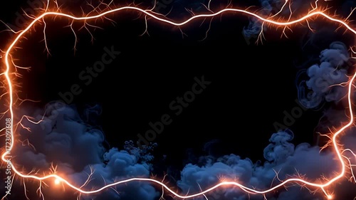 Surrounded by a symphony of swirling smoke and color, the Electric wire Border Frame snaking in zigzag paths weaves through a tapestry of ashen hues; the frame pulses with life, while the