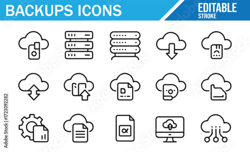 Storage Infrastructure Icons – Upload, Download, Snapshot – Outline