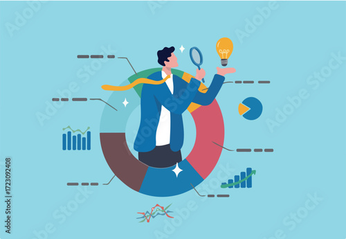Data scientist analyze data for business insight, intelligence information on marketing research, analytics visualization dashboard, chart and graph concept, businessman analyze data with lightbulb